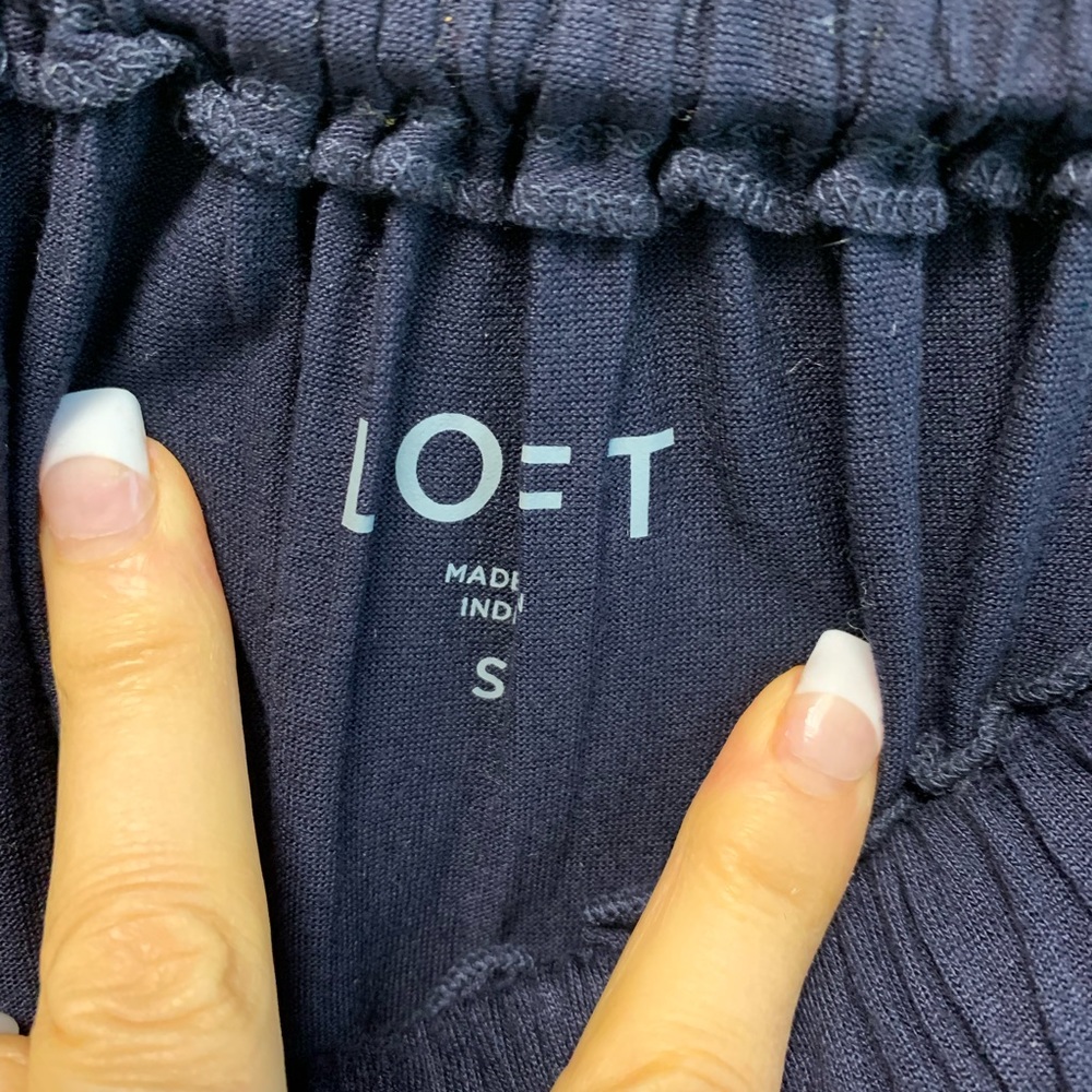 LOFT Navy Off Shoulder Lace Bell Sleeve Knit Top - Picture 5 of 7